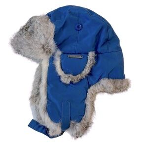 Nathaniel Cole Blue Puffer Fur Lined Aviator Winter Hat Ear Flaps Crowncap sz M